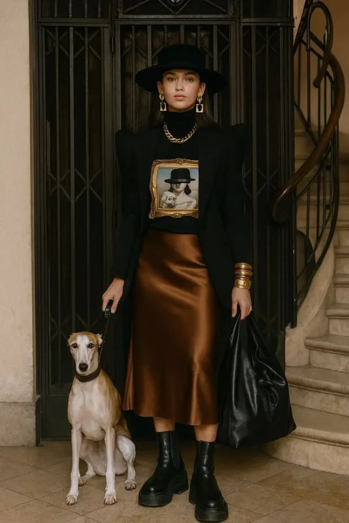 a girl in Glamoratti Aesthetic silk dress