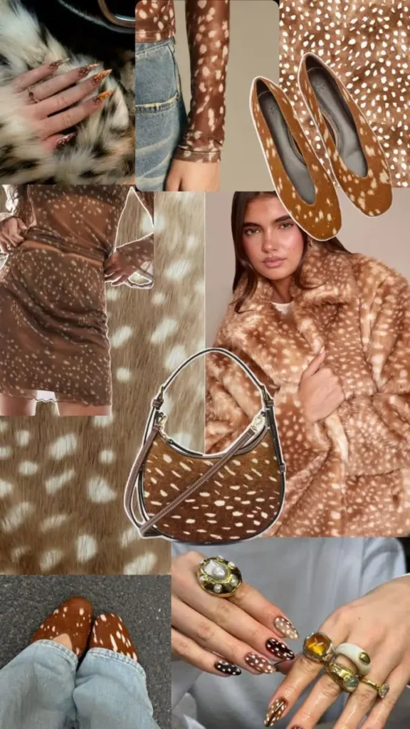 deer print dresses, jacket bag, & shoes