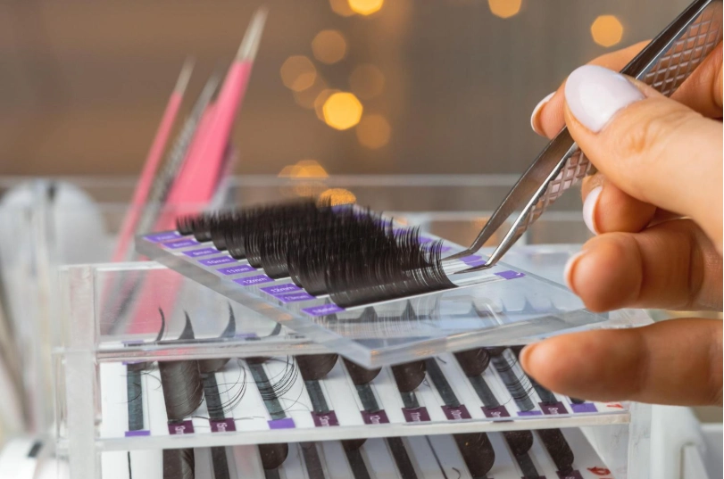 professional lash extension application close up