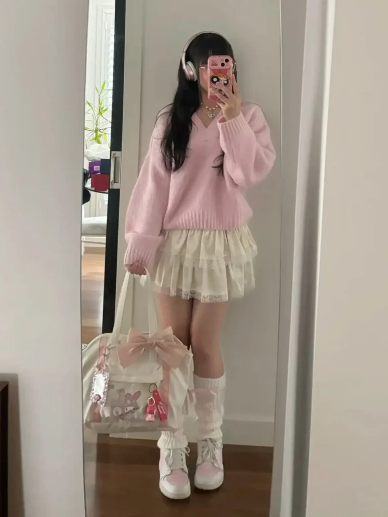a girl wearing soft girl look