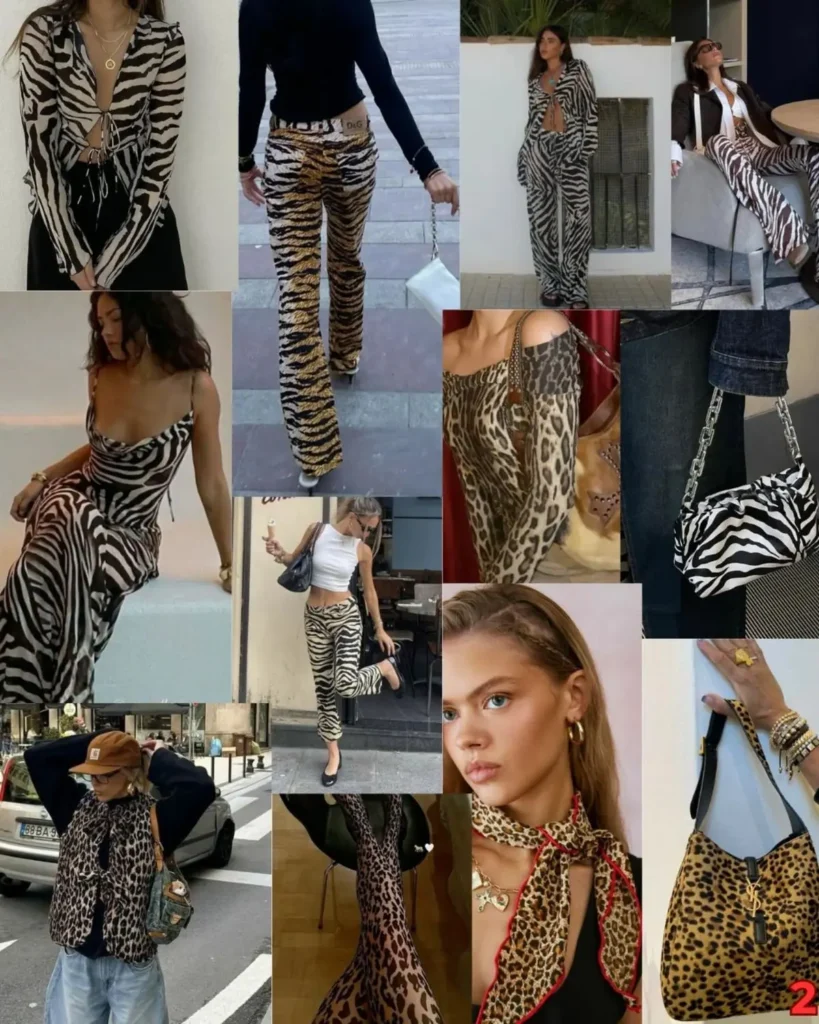 different type of leopard and zebra prints dresses in a collage