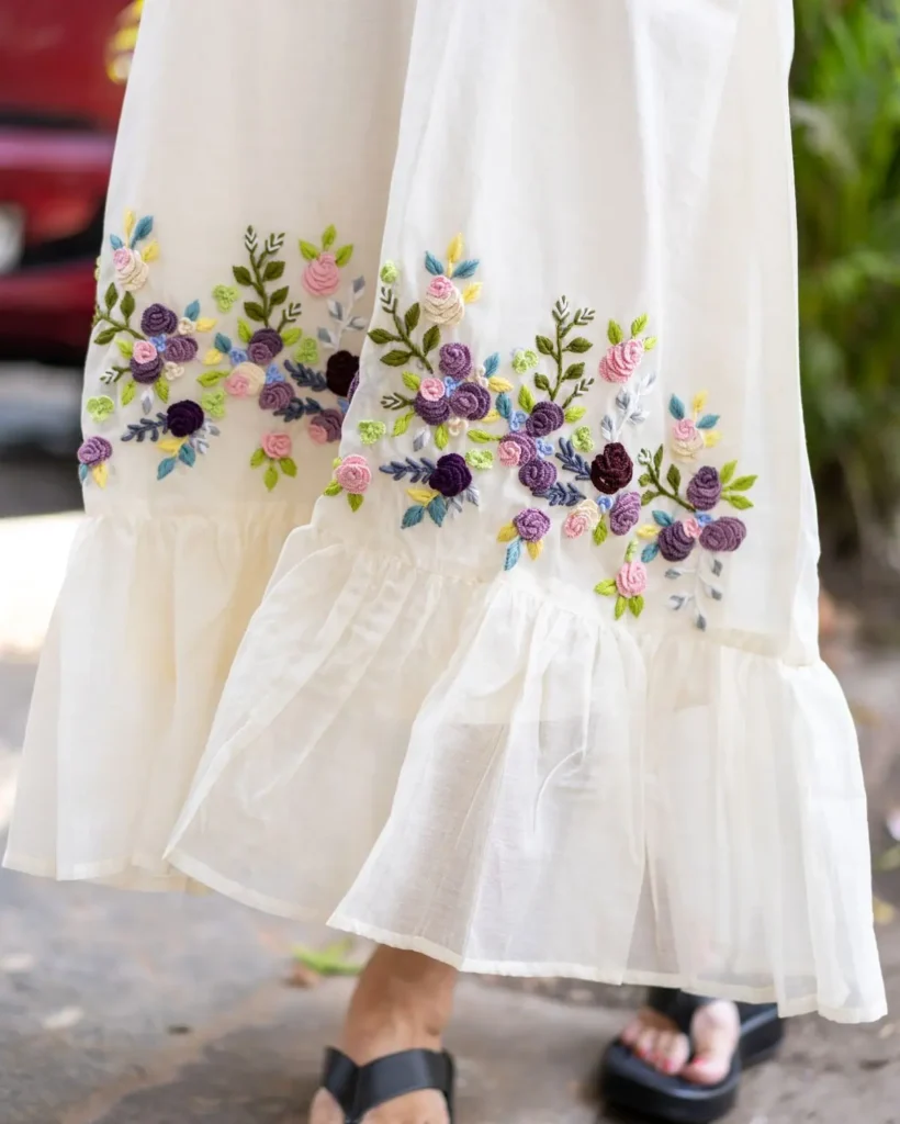 a embroided dress frok drop down area