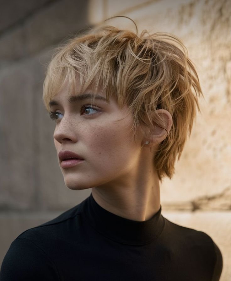 a girl with Feathered Bixie Cut