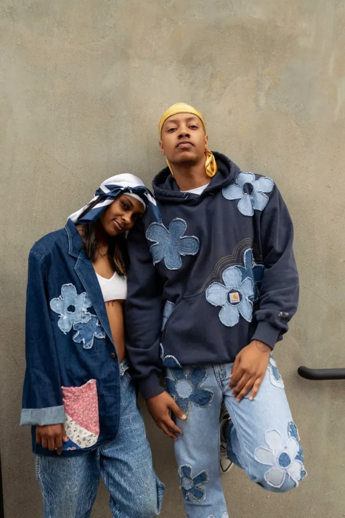 a girl and a boy in Upcycled reworked patch work dresses