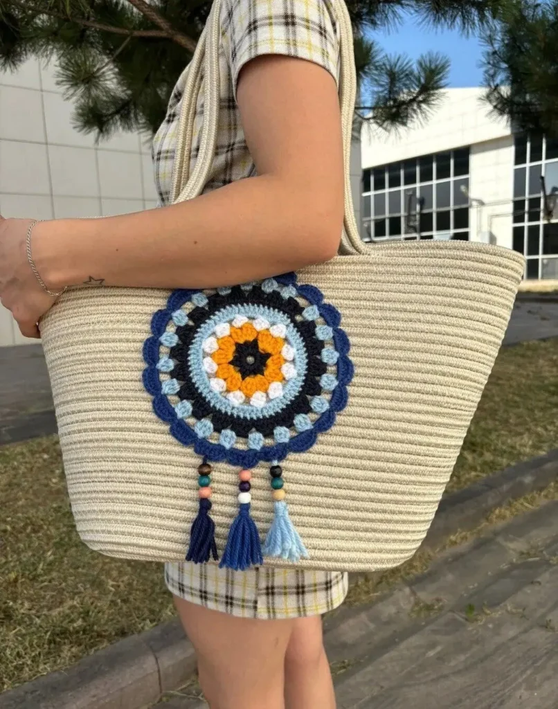 handmade rope bag with embriodery