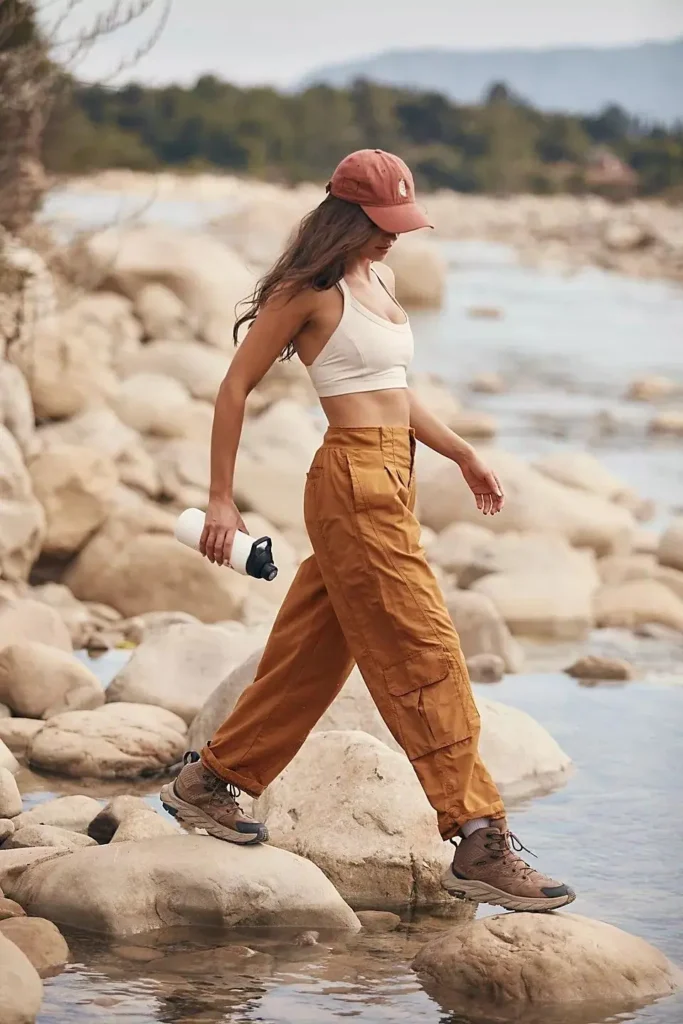 a girl with Style Hiking Pants for Camping