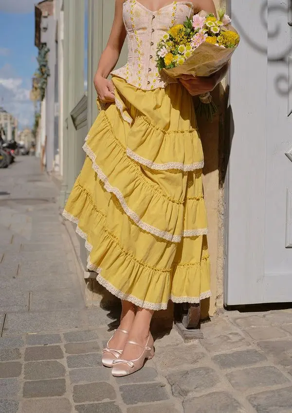 a girl in cottagecore inspire dress