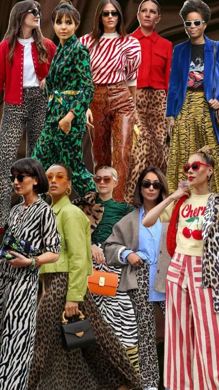 10 women wearing differnt Unexpected Color Pairings with animal prints