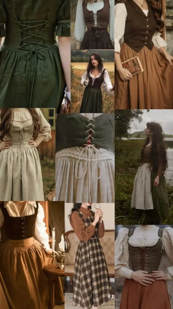 many girls in vintage cottagecore outfits
