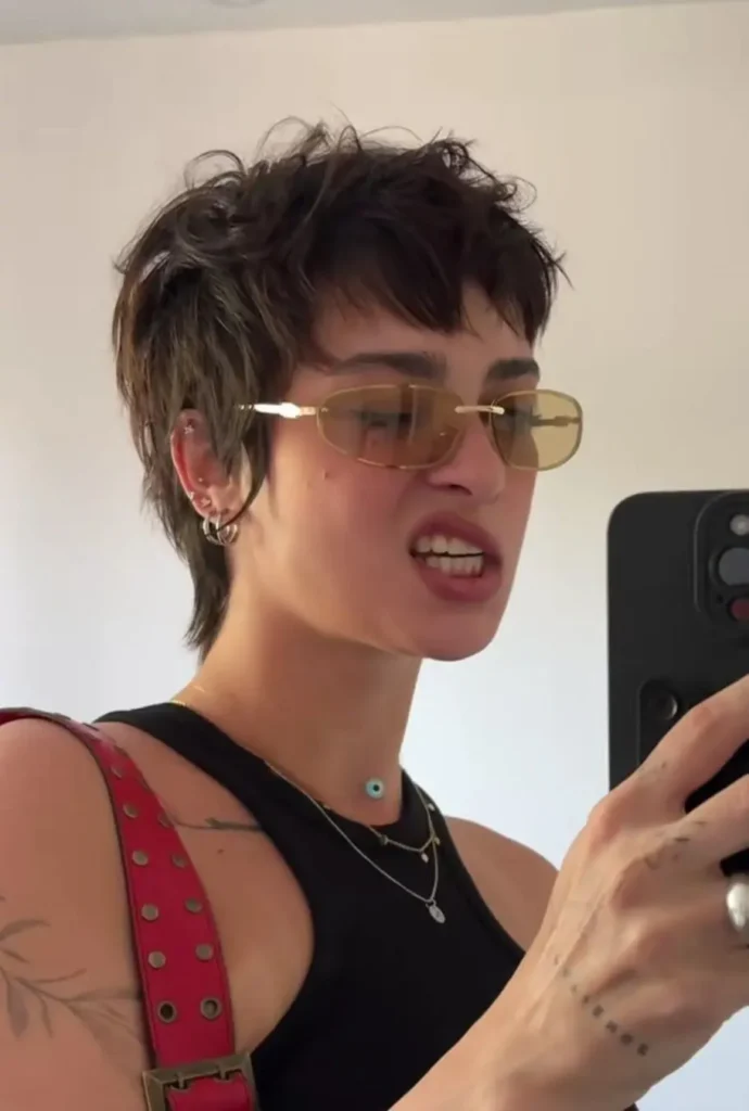 a girl with bixie hair