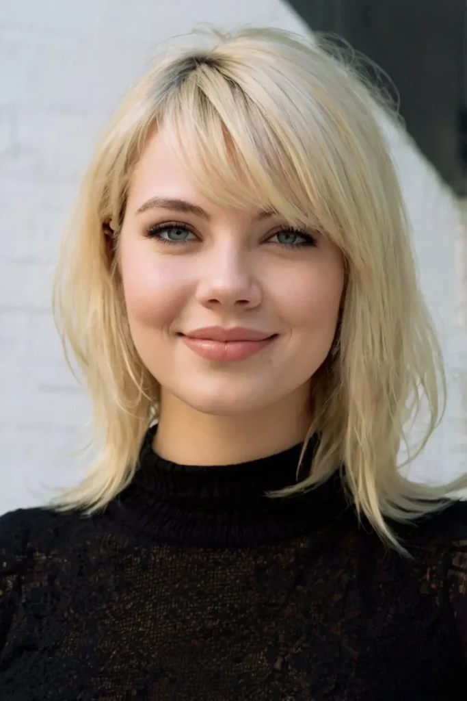 a girl with dyed hair and side bangs