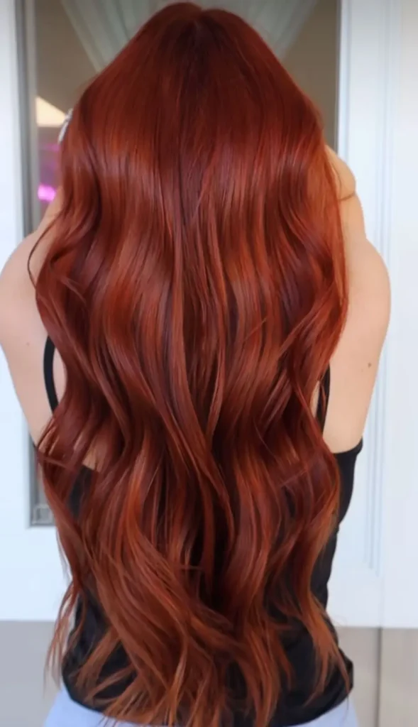 a women head with Bright Copper Red on long hairs
