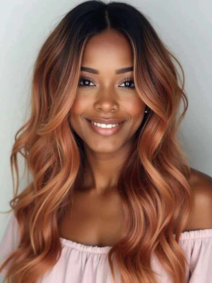 a dark skin women with copper hair dye