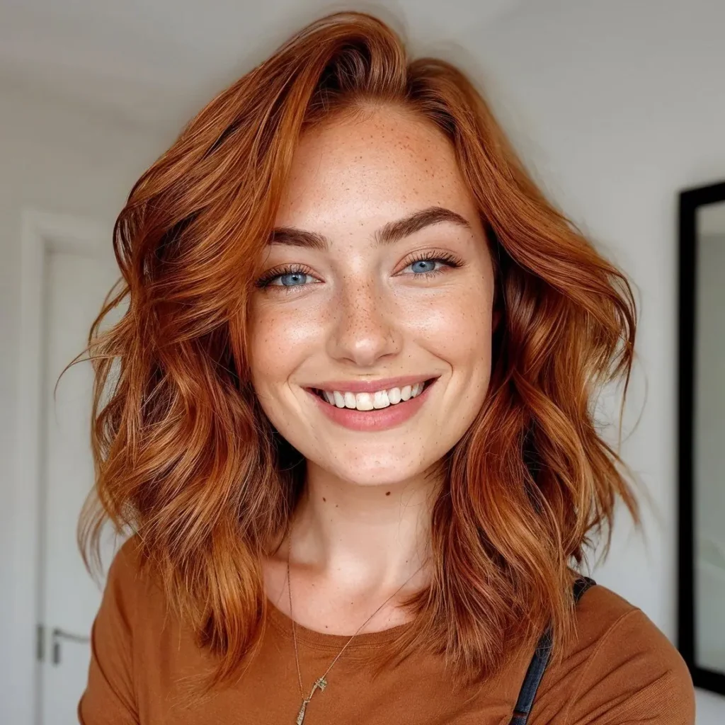 a women showing Copper Lob (Long Bob) hair dye