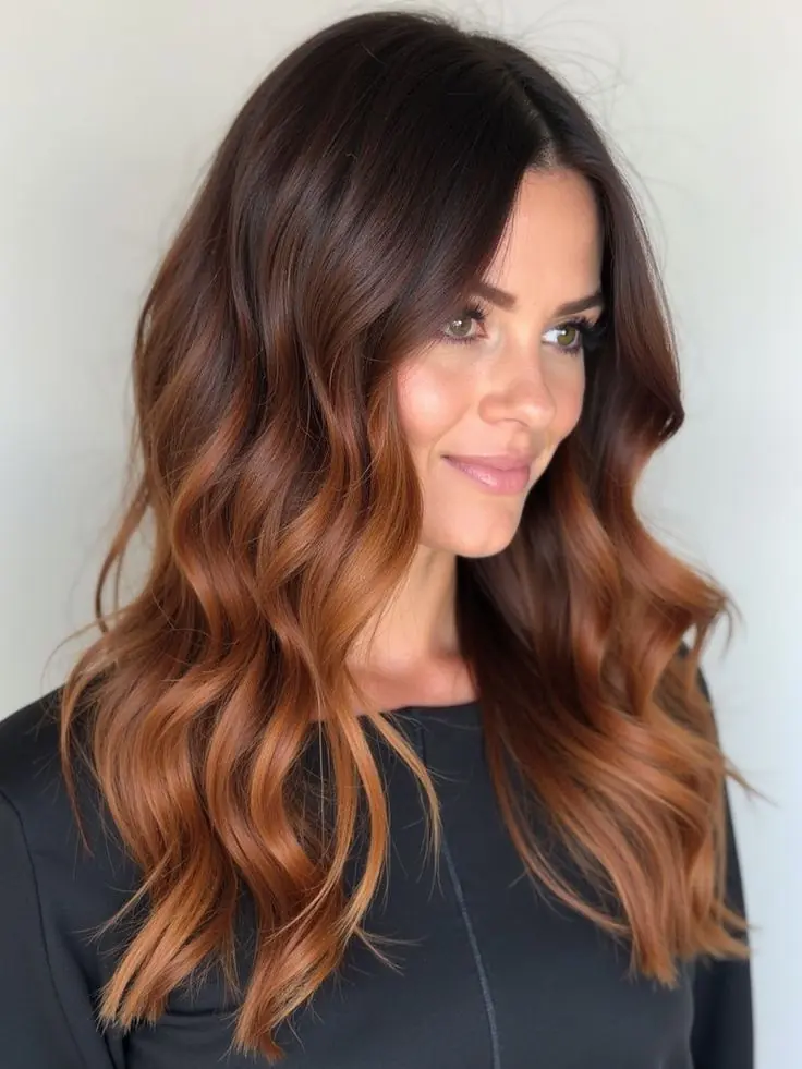 a girl with Copper Ombre hair color