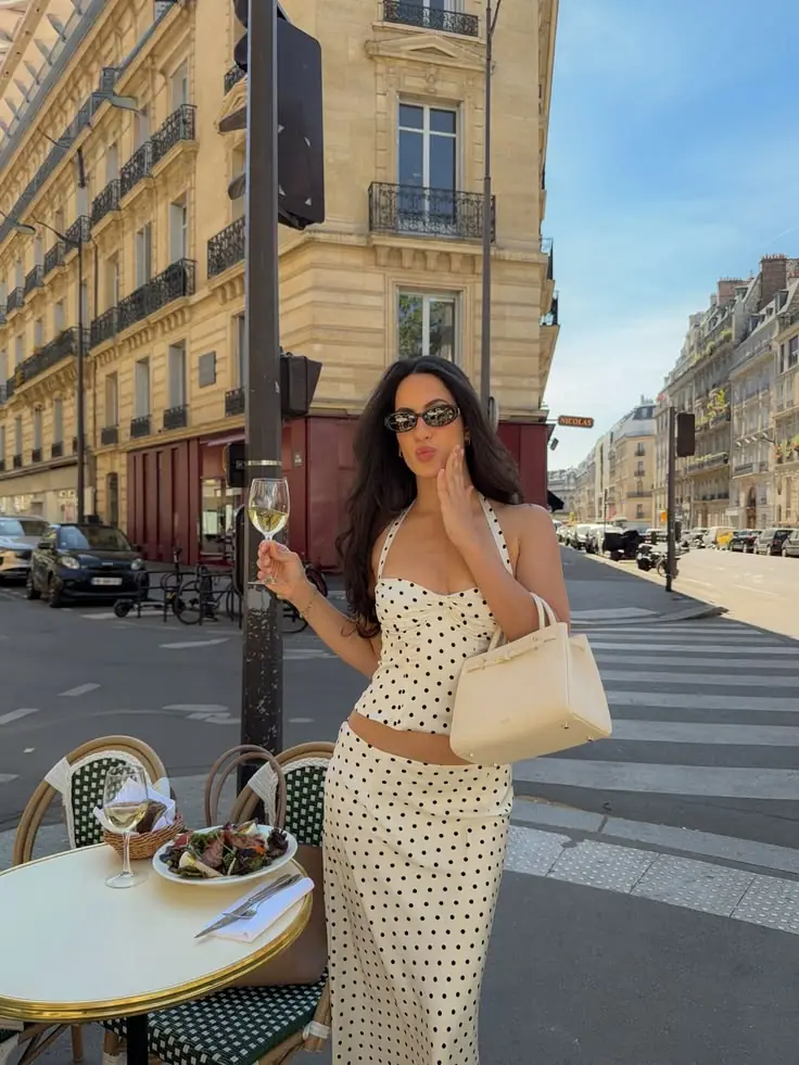a women in dotted Elegant Midi Skirts For City Looks