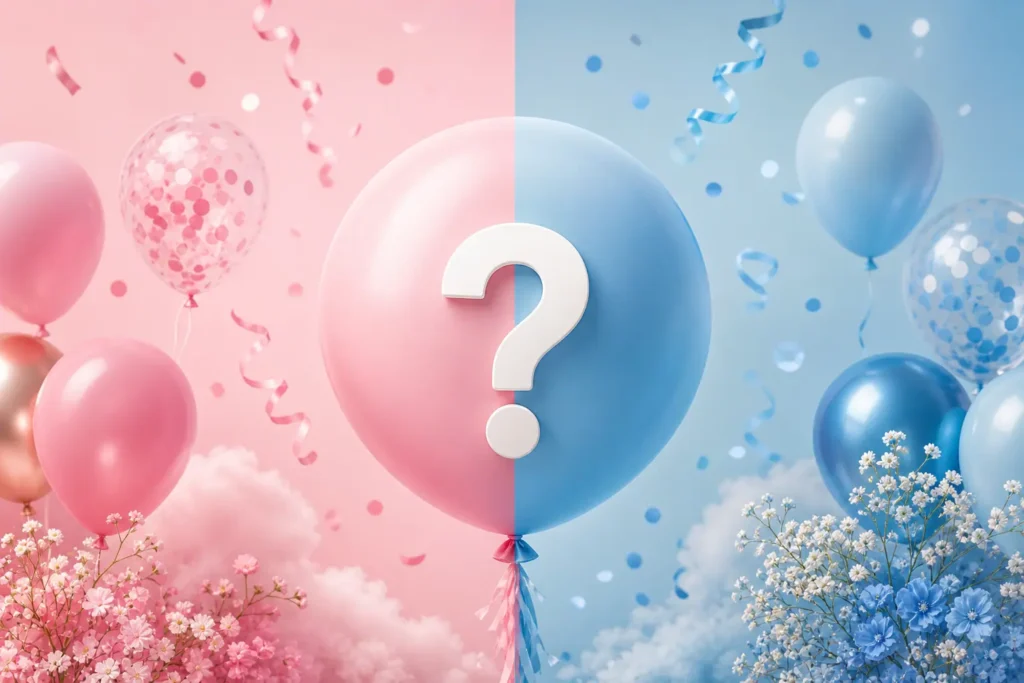 a question mark in between pink vs blue color gender coding