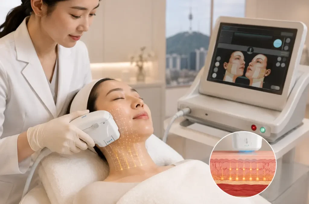 a girl doing Ultherapy