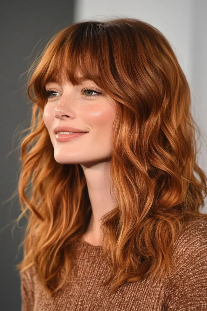 a girl head and bangs dye in Copper hair color