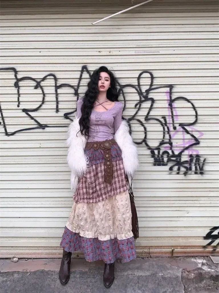 a girl in a thrifted dress