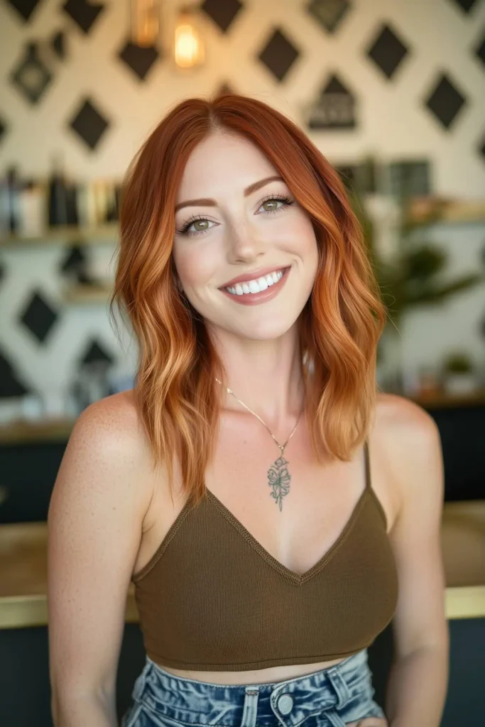 a girl with bright copper hair color