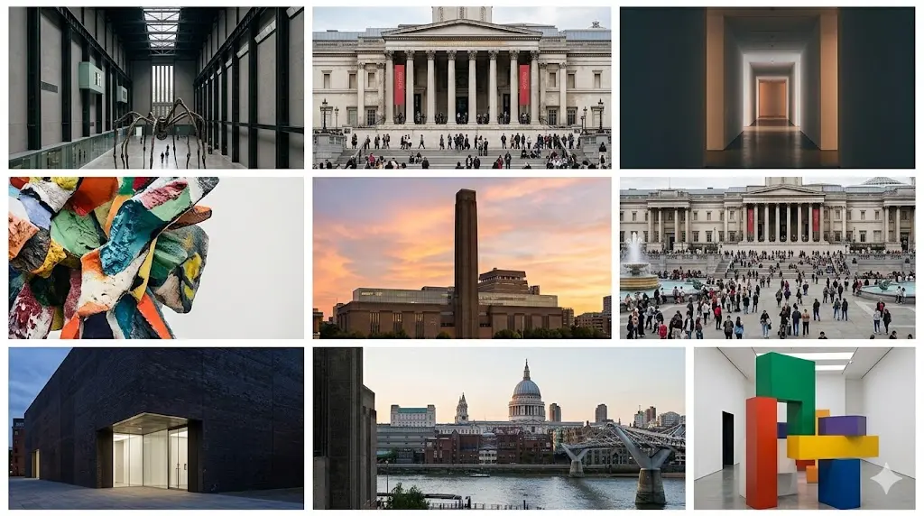 influential museums and art galleries in London as a collage