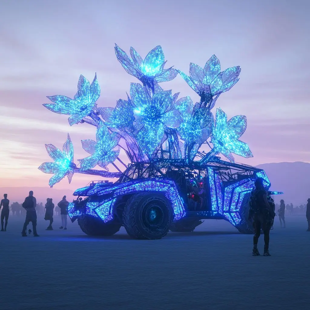 burning man festival car with art