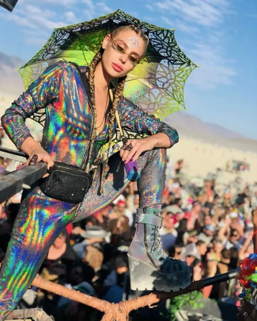 burning man cyber punk fashion on a girl