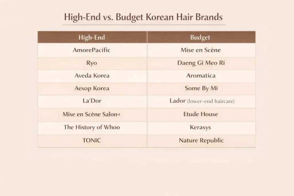 High-End VS Budget Korean Hair Brands chart