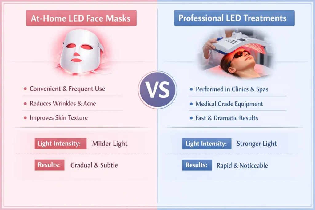 LED Face Masks VS Professional LED Treatments chart