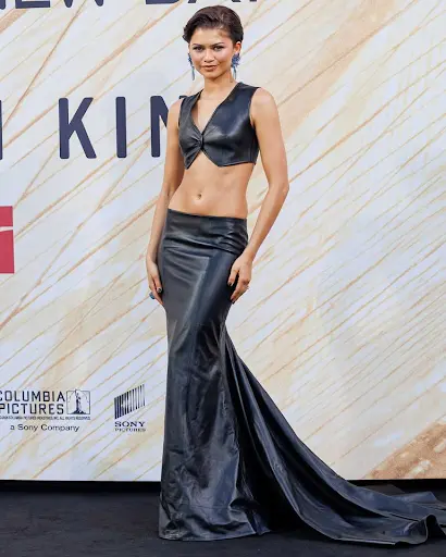 Zendaya black Louis Vuitton two piece leather outfit in Berlin