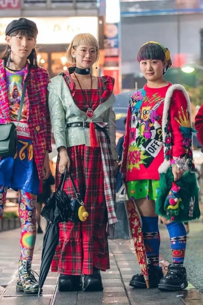2 girls and a boy in japanese vintage fashion