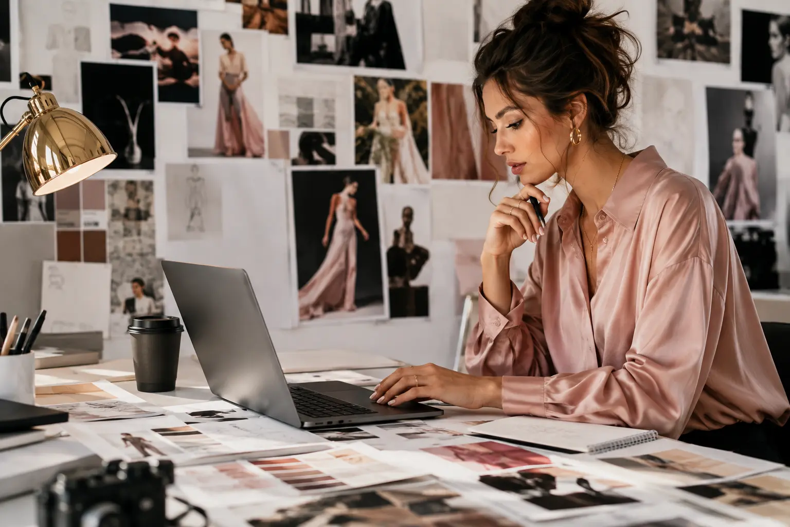 Woman using a laptop to explore AI visual storytelling tools for creative professionals