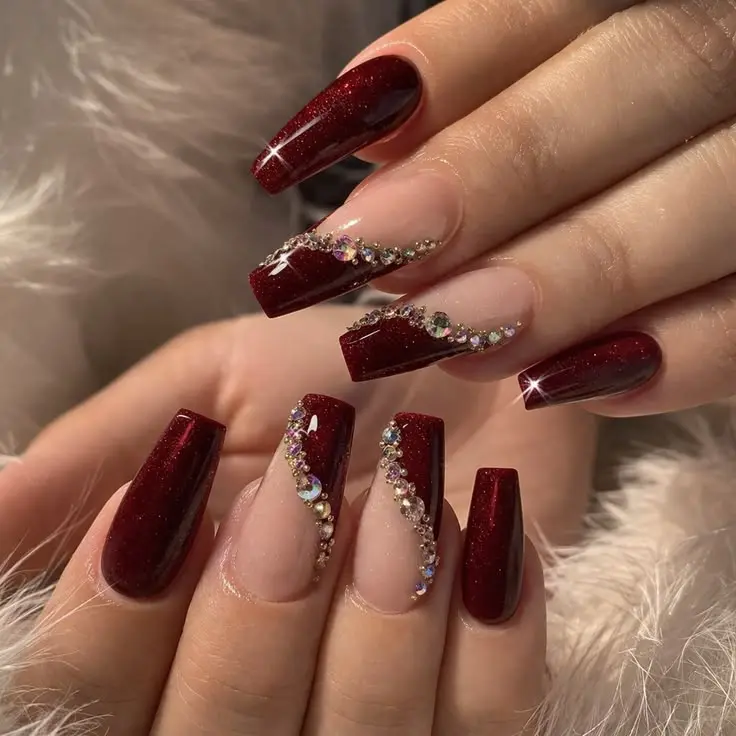 Square Nails with Rhinestones