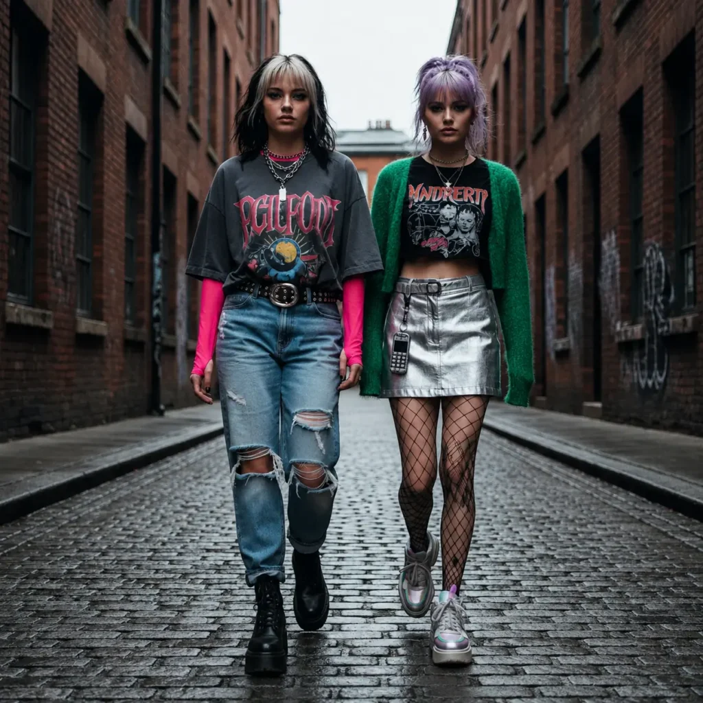 2 girls in Y2K Grunge Fashion clothing.