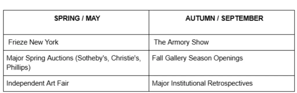 Art Fairs compersion chart of autumn to spring