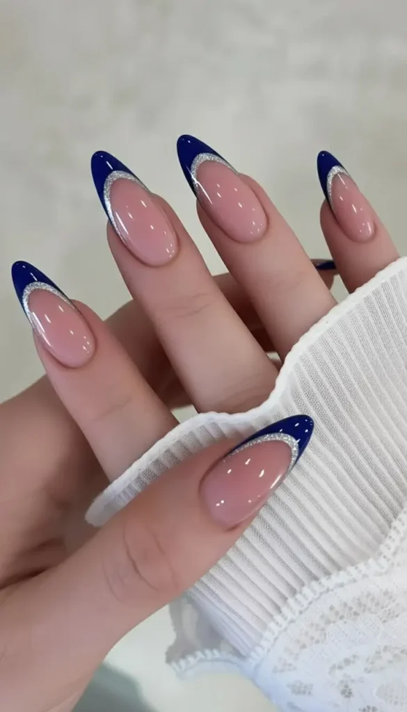 Blue French Tip With Silver Details