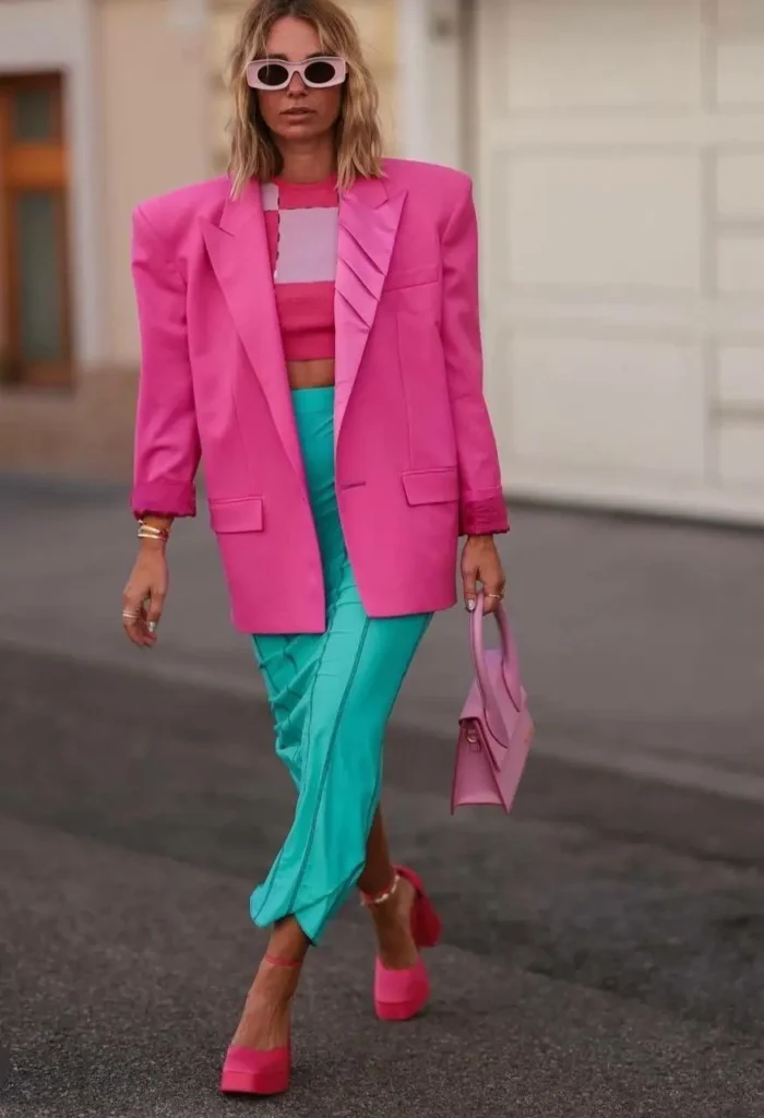 a girl in 80s power fashion look