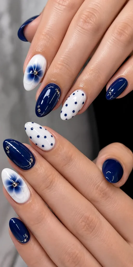 blue dotted nails