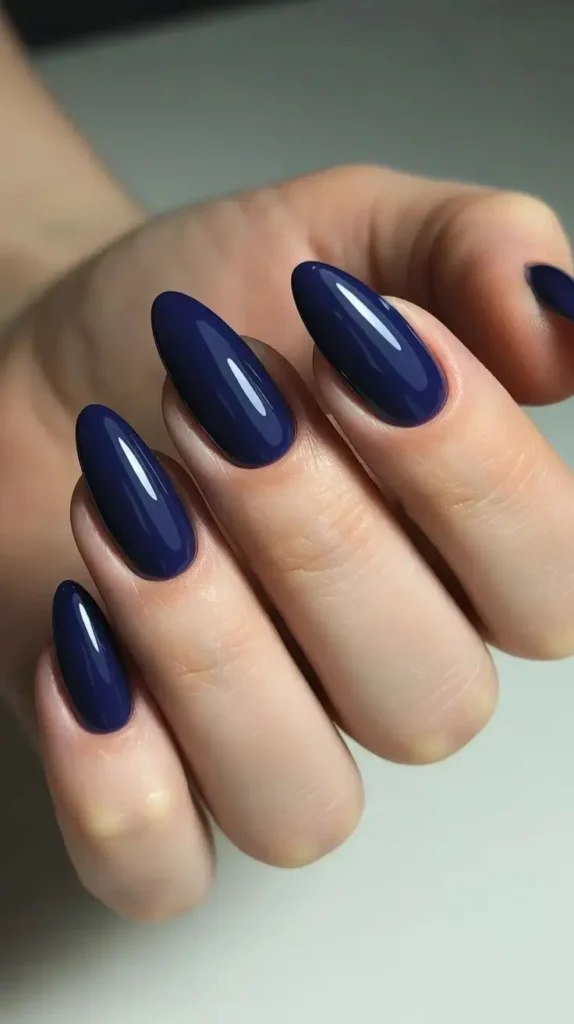 Dark Blue Glossy Nails