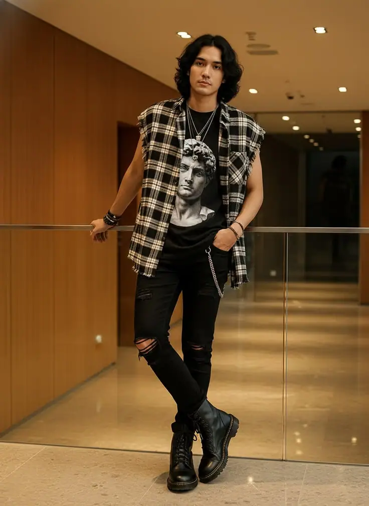 rock look on a boy of eighties