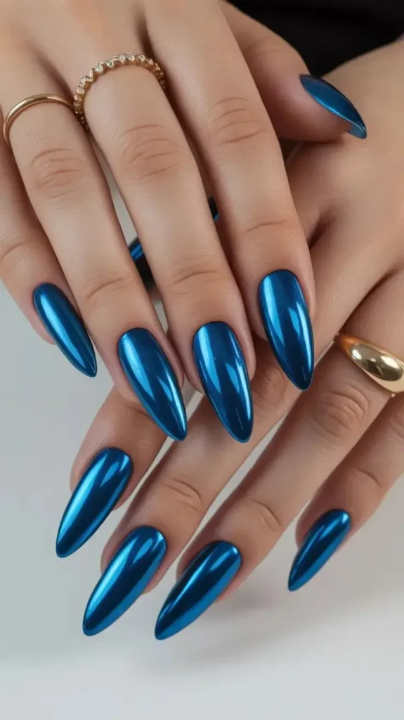 Royal Blue Chrome Nails
