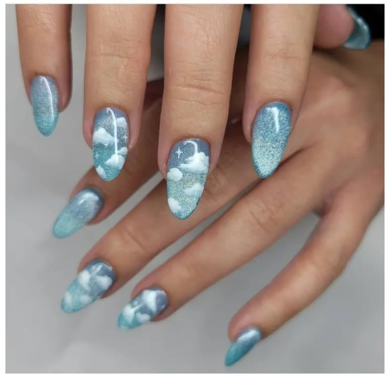 Baby Blue Cloud Nails