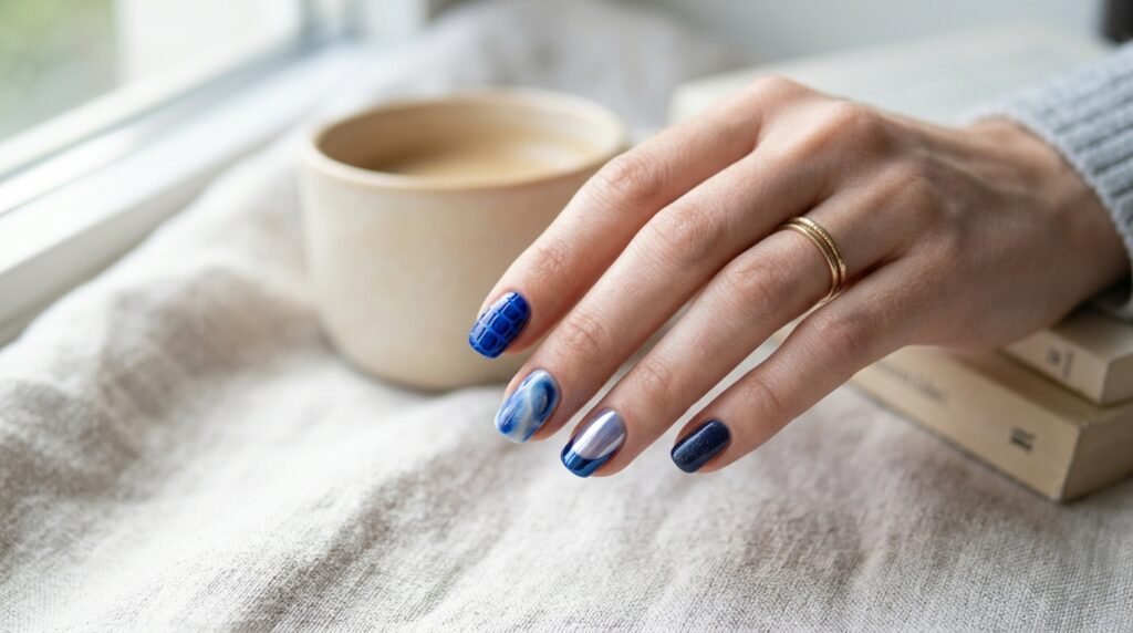 blue nail design
