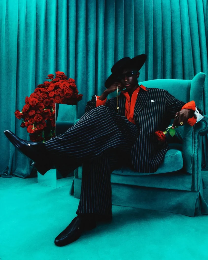 a black model with Willy Chavarria collection dress