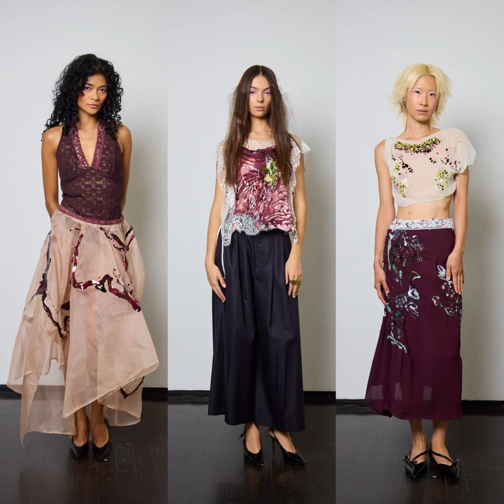 3 differnt females with Caroline Zimbalist designer collection looks