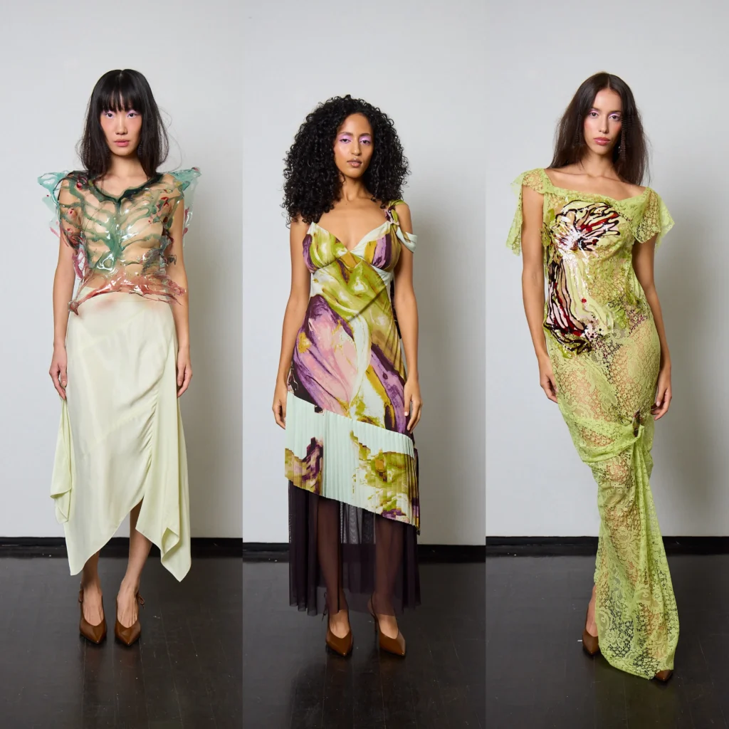 3 differnt females with Caroline Zimbalist designer collection looks