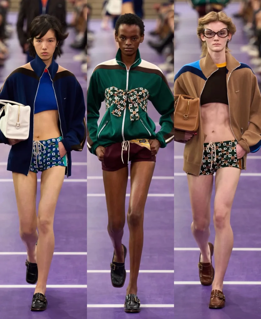 3 male model wearing miu miu recent collection dresses