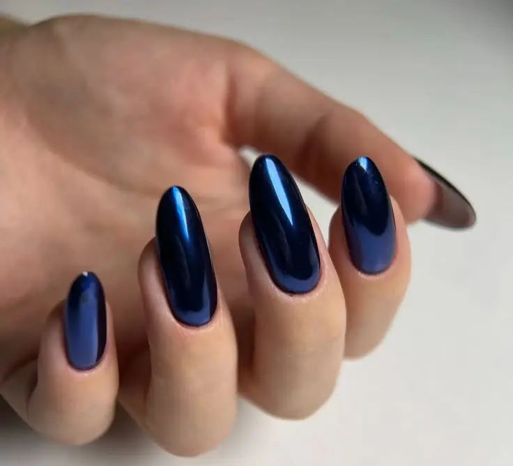 Blue Chrome Oval Nails
