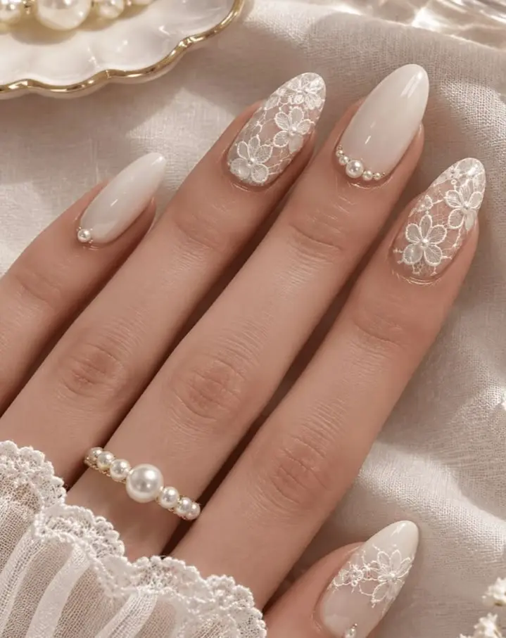 Milky White 3D Oval Nails